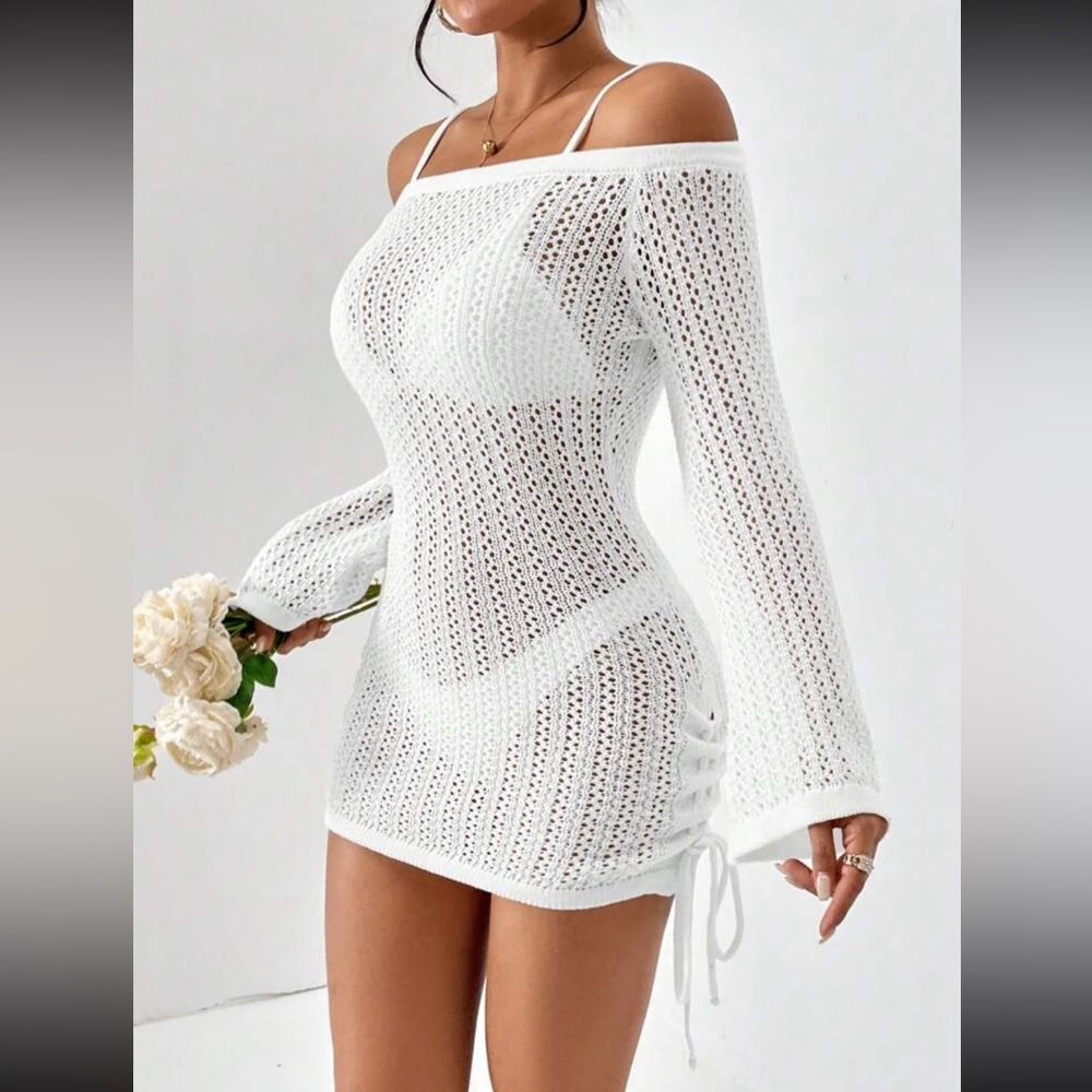 🏝️ New! White Monokini Ruched Camisole Cover Up